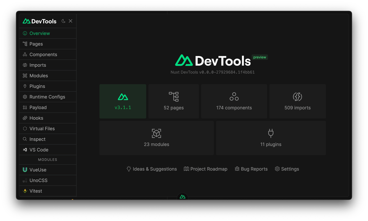 Screenshot of Nuxt Devtools