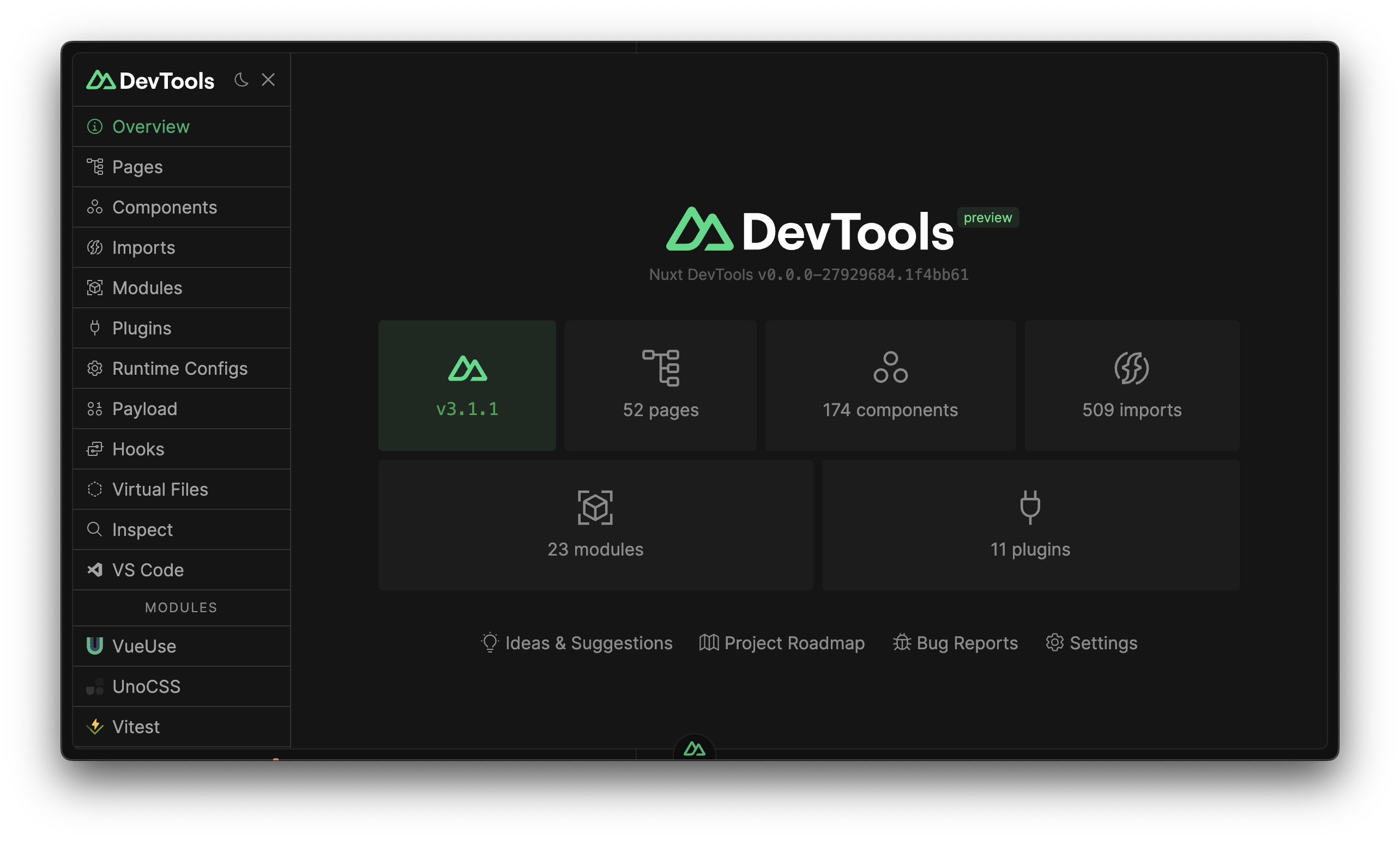 Screenshot of Nuxt Devtools